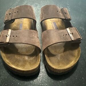 Birkenstock Brown Sandals with Suede Straps and Cork Footbed